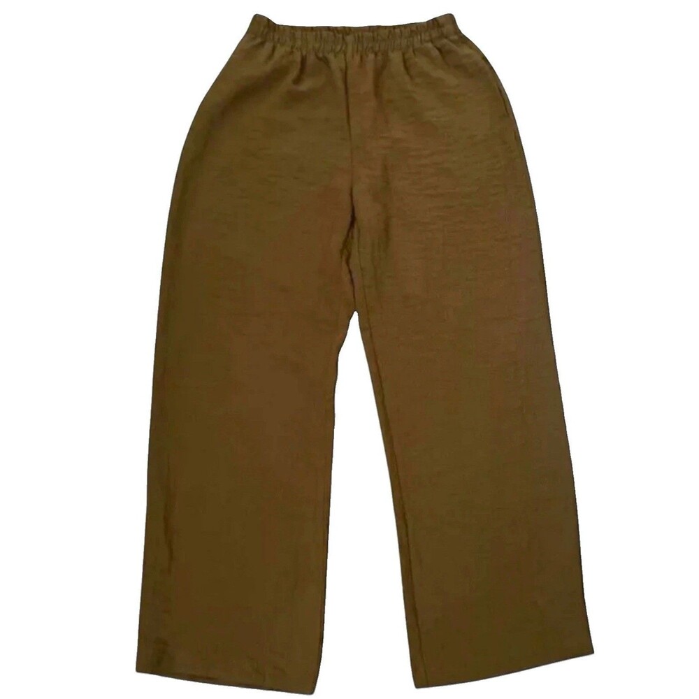 Gumps Pants Womens M Brown Wide Leg Elastic Waist USA Made Acetate Lounge